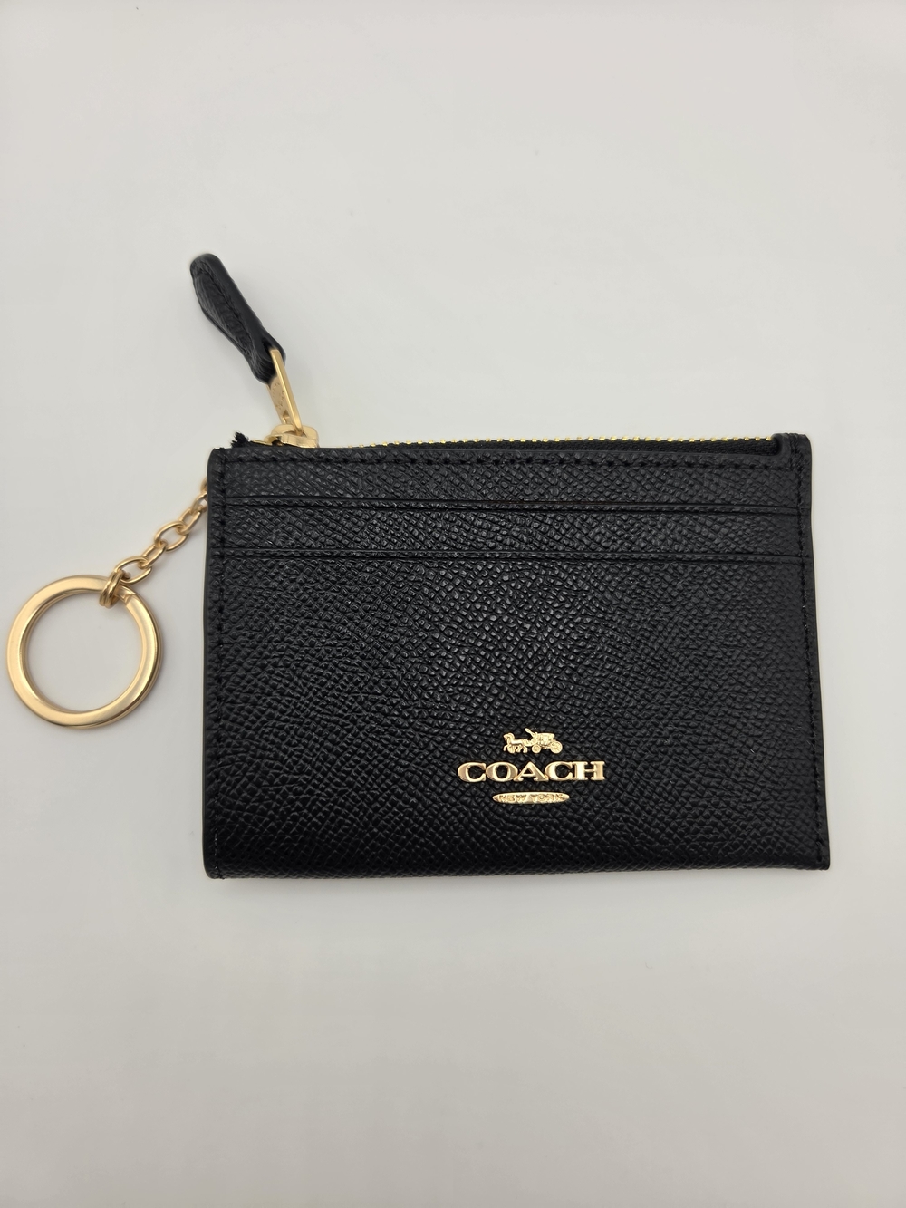 Coach Black Card Holder Key Ring with Gold Hardware